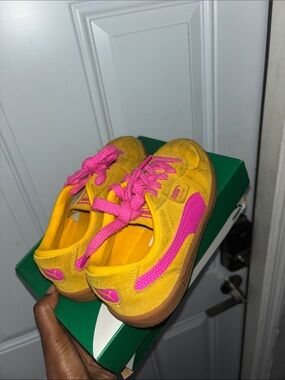 Puma Kids Yellow Suede Sneakers with Pink Accents